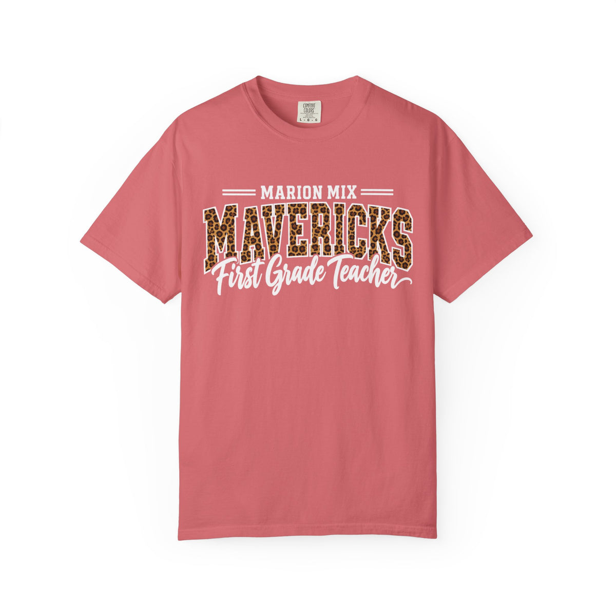 Marion Mix Mavericks First Grade Teacher Leopard Premium Comfort Colors Tee