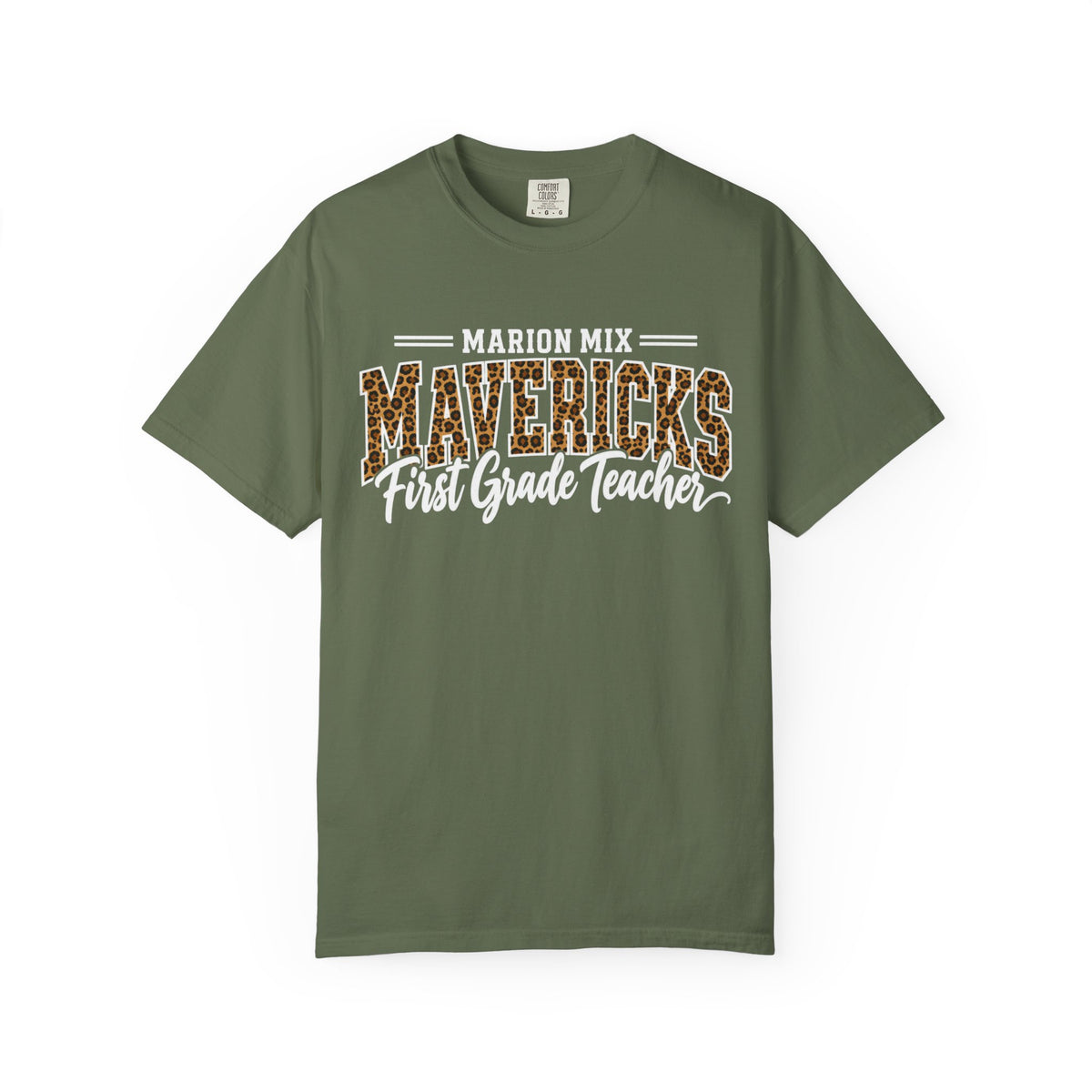 Marion Mix Mavericks First Grade Teacher Leopard Premium Comfort Colors Tee