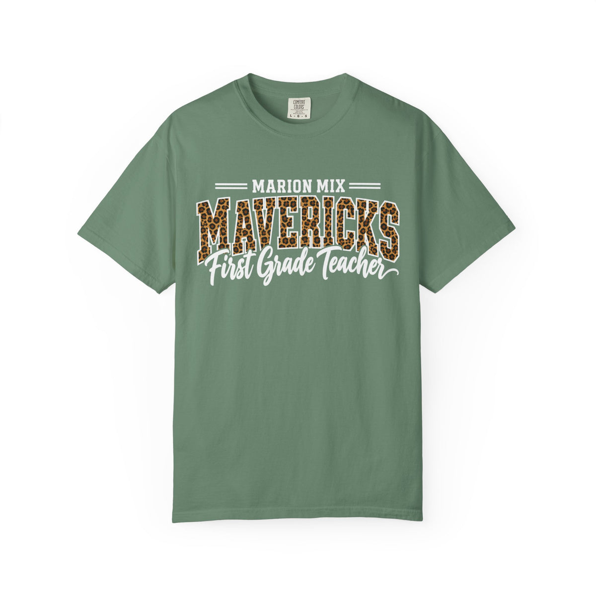 Marion Mix Mavericks First Grade Teacher Leopard Premium Comfort Colors Tee