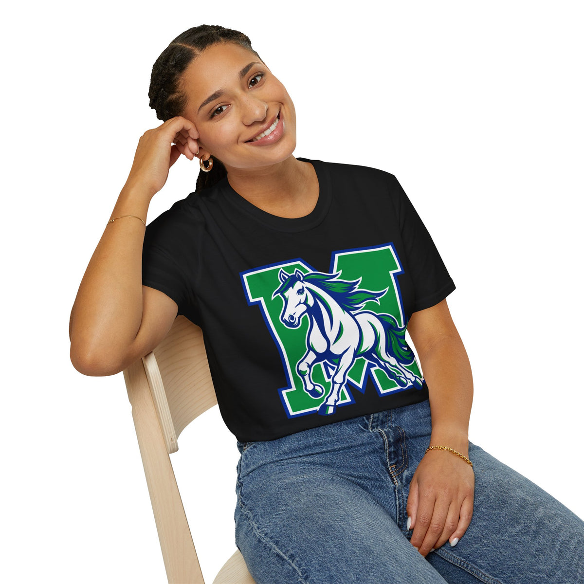 Mustang M Letter T-Shirt — Galloping Horse School Spirit Tee