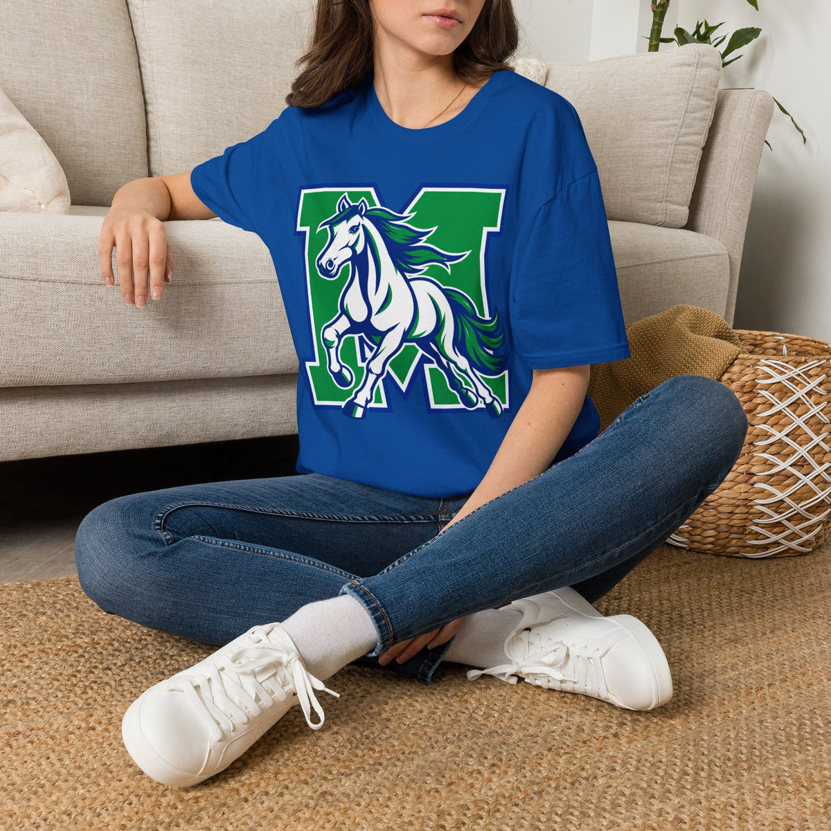 Mustang M Letter T-Shirt — Galloping Horse School Spirit Tee