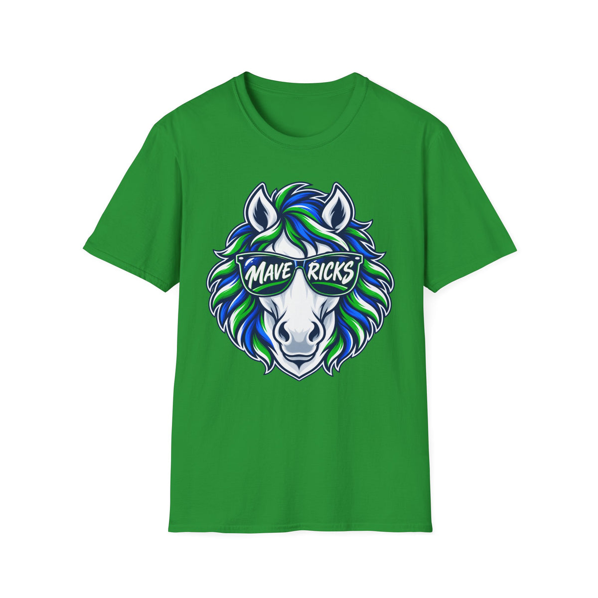 Mavericks Horse Graphic T-Shirt — Neon Blue & Green Mane- Adult Tee
