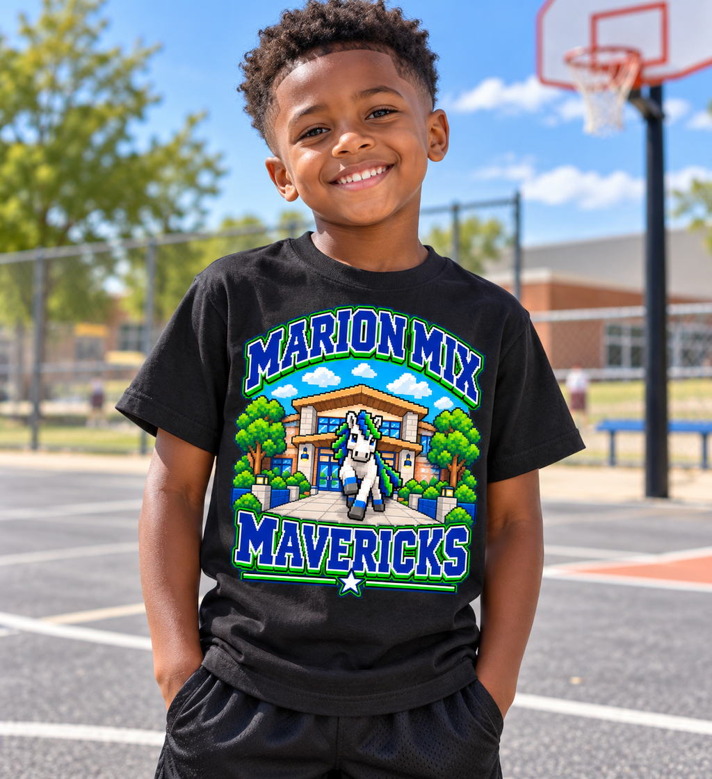 Marion Mix Mavericks Pixel Art Youth Tee