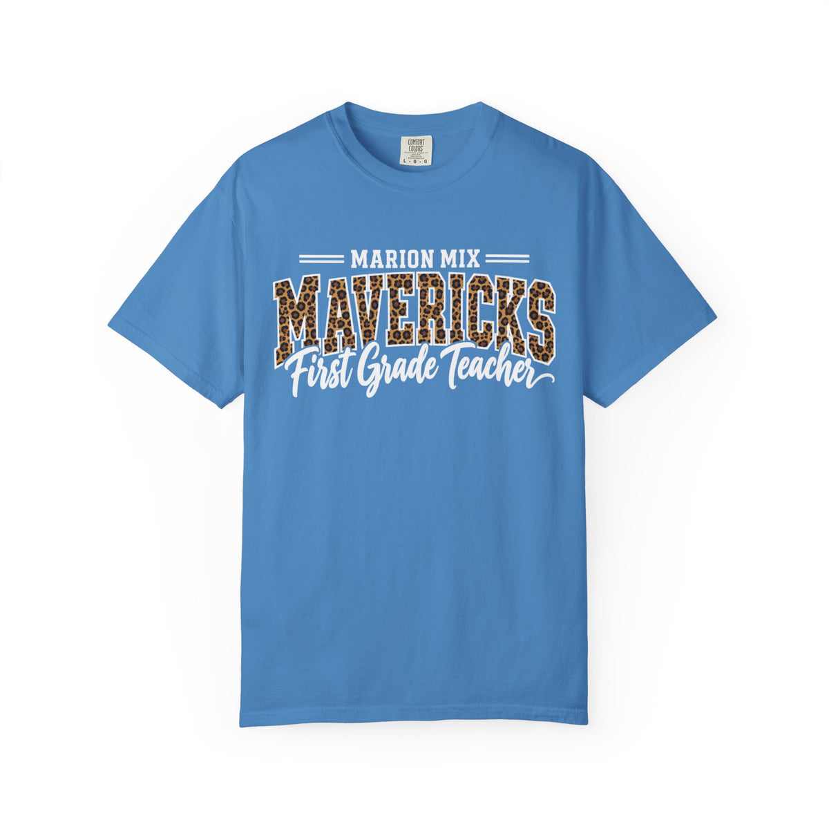 Marion Mix Mavericks First Grade Teacher Leopard Premium Comfort Colors Tee