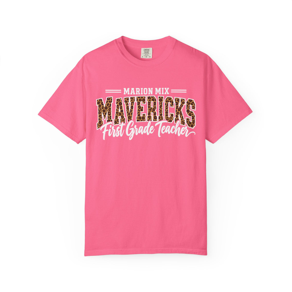 Marion Mix Mavericks First Grade Teacher Leopard Premium Comfort Colors Tee