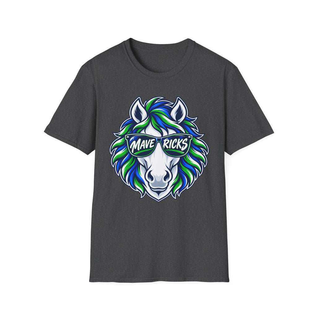 Mavericks Horse Graphic T-Shirt — Neon Blue & Green Mane- Adult Tee