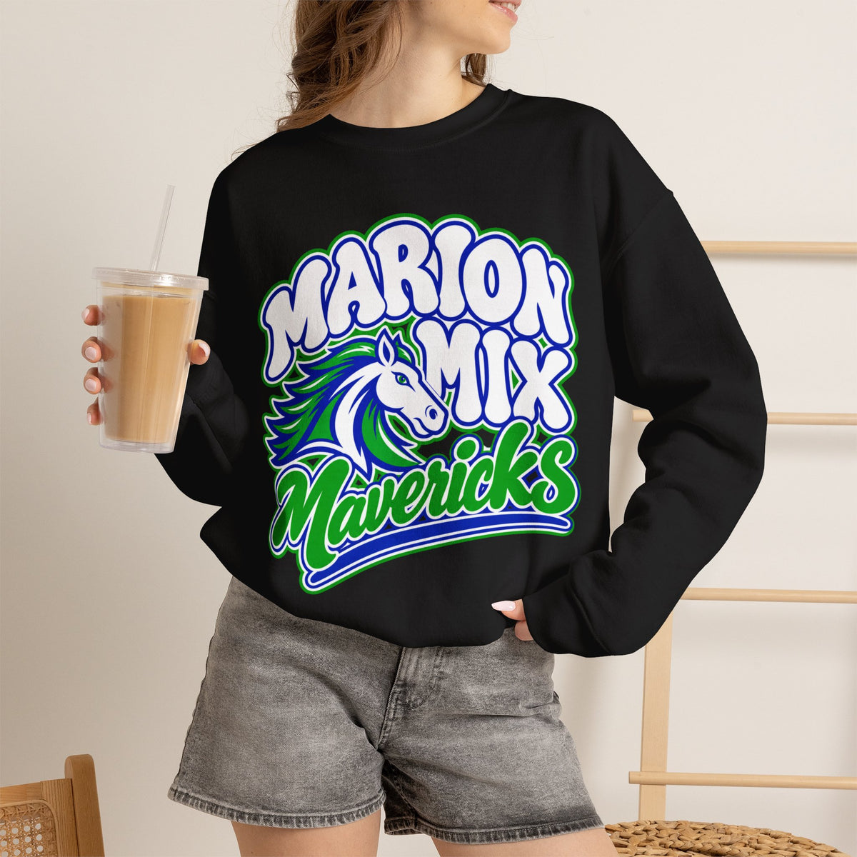 Marion Mix Mavericks Retro Bubble Adult Crewneck Sweatshirt