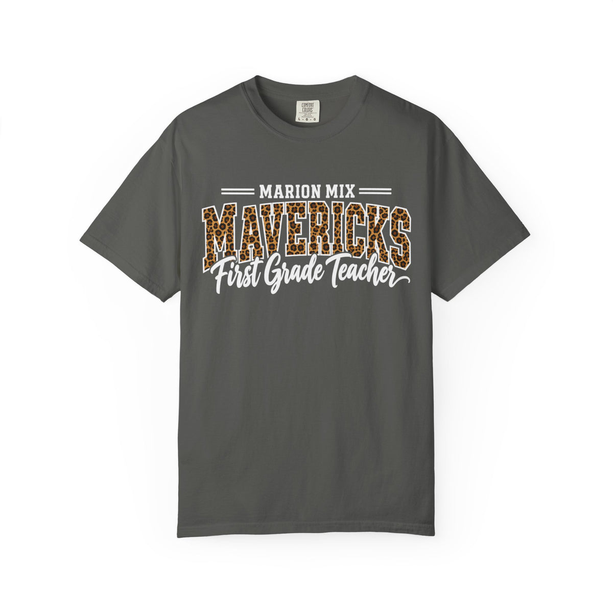 Marion Mix Mavericks First Grade Teacher Leopard Premium Comfort Colors Tee